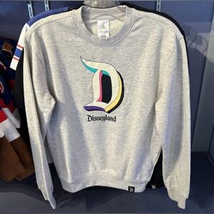 Disney Parks Disneyland “D” Logo Adult Pullover Sweatshirt Heather Gray NWT